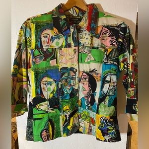 VINTAGE 90s KAKTUS JACKET BLAZER SIZE M | PABLO PICASSO ART PRINT MULTI COLOR